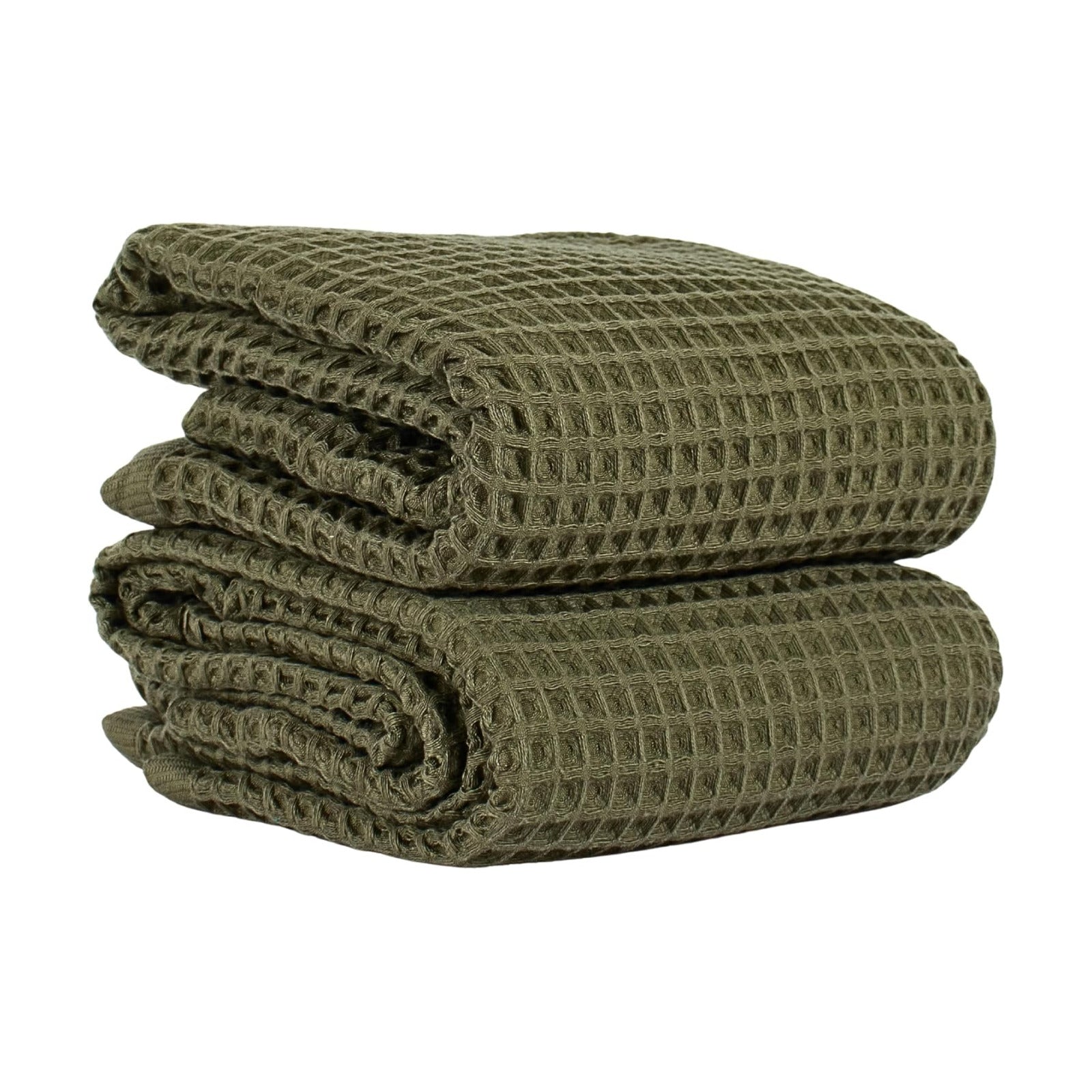 PÜSKÜL Natural 100% Turkish Cotton Waffle Bath Towels Set of 2, Extra-Large | Khaki Green, Oversize 32x63" Bath sheet
