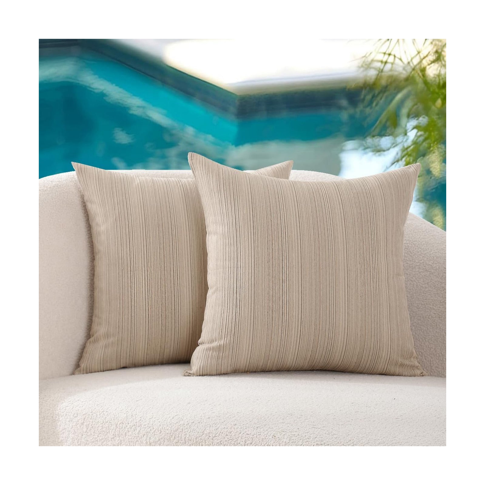 Outdoor Chenille Pillow Covers / 18 x 18 / Beige / Set of 2