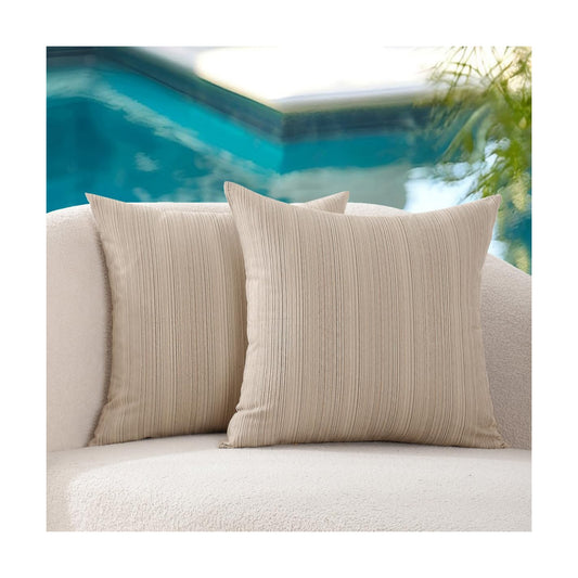 Outdoor Chenille Pillow Covers / 18 x 18 / Beige / Set of 2