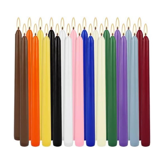 YOROXRG 24 Colored Taper Candles, 7-8 Hours Burn Time, Unscented, Smokeless and Dripless, 0.75 x 10 Inch Dinner Candle Set for Household, Wedding, Party and Home Décor Candlesticks