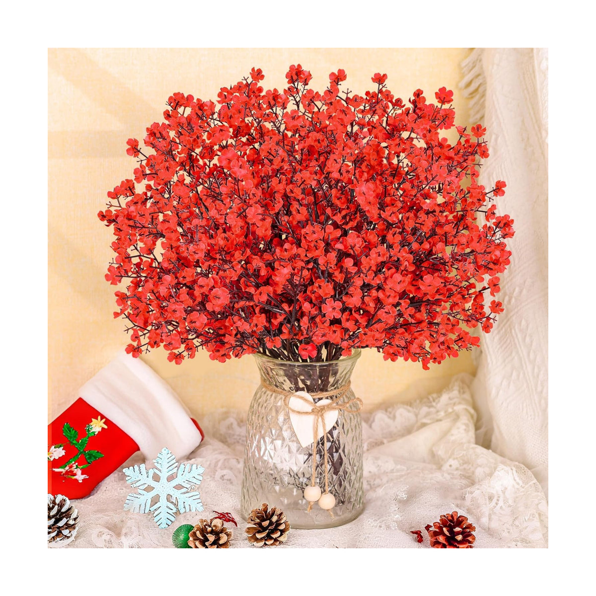 10Pcs Artificial Christmas Flowers Red Babys Breath Decoration for Home