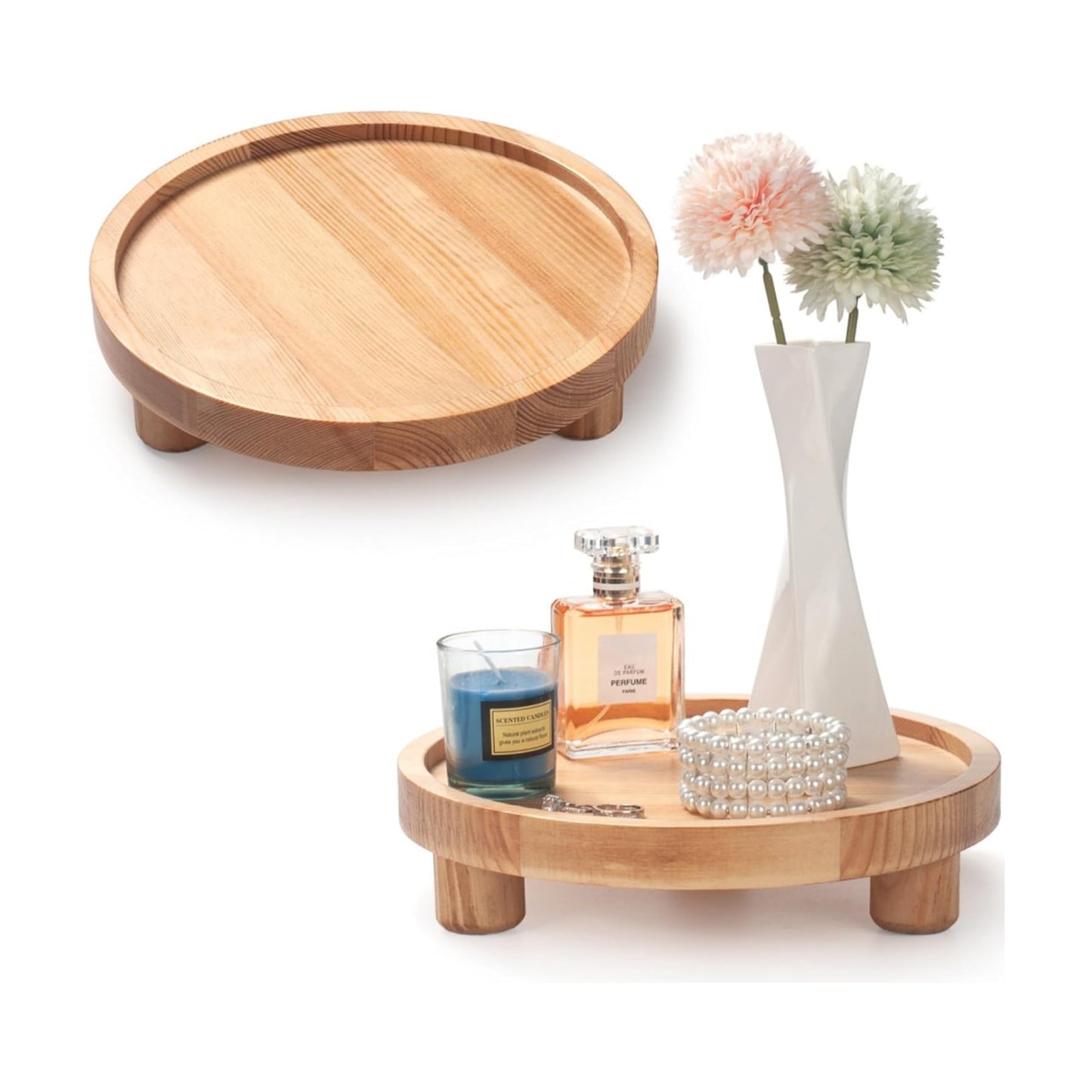 Round Wooden Tray Decor / Round - Natural / Set of 2