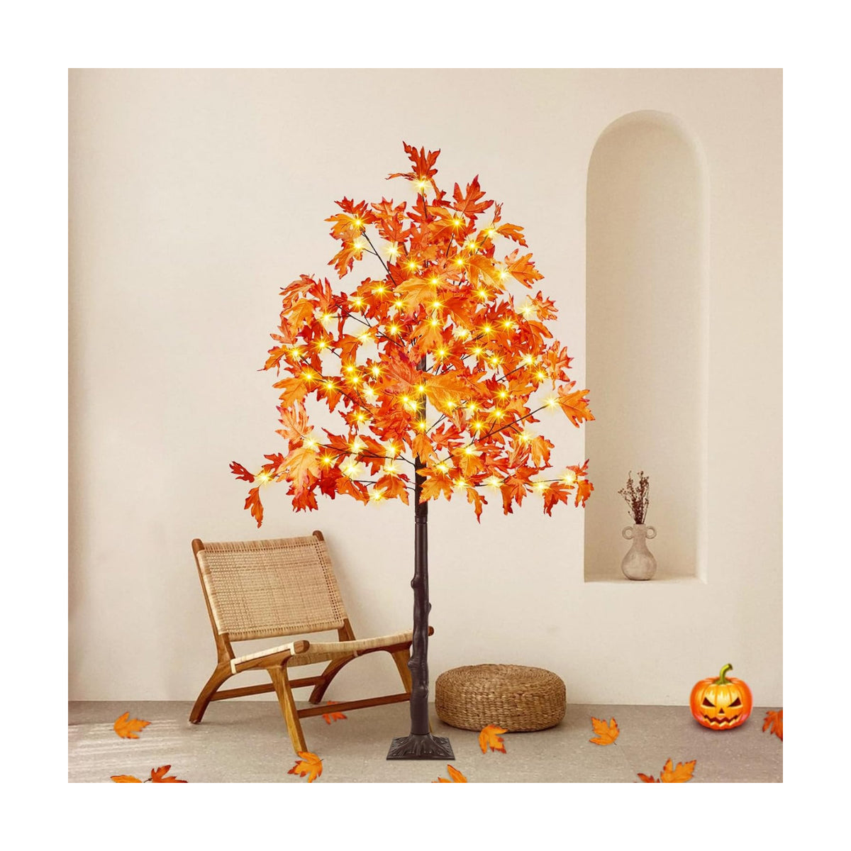 5FT Lighted Maple Tree 100 LED Artificial Fall Tree for Home Decorations