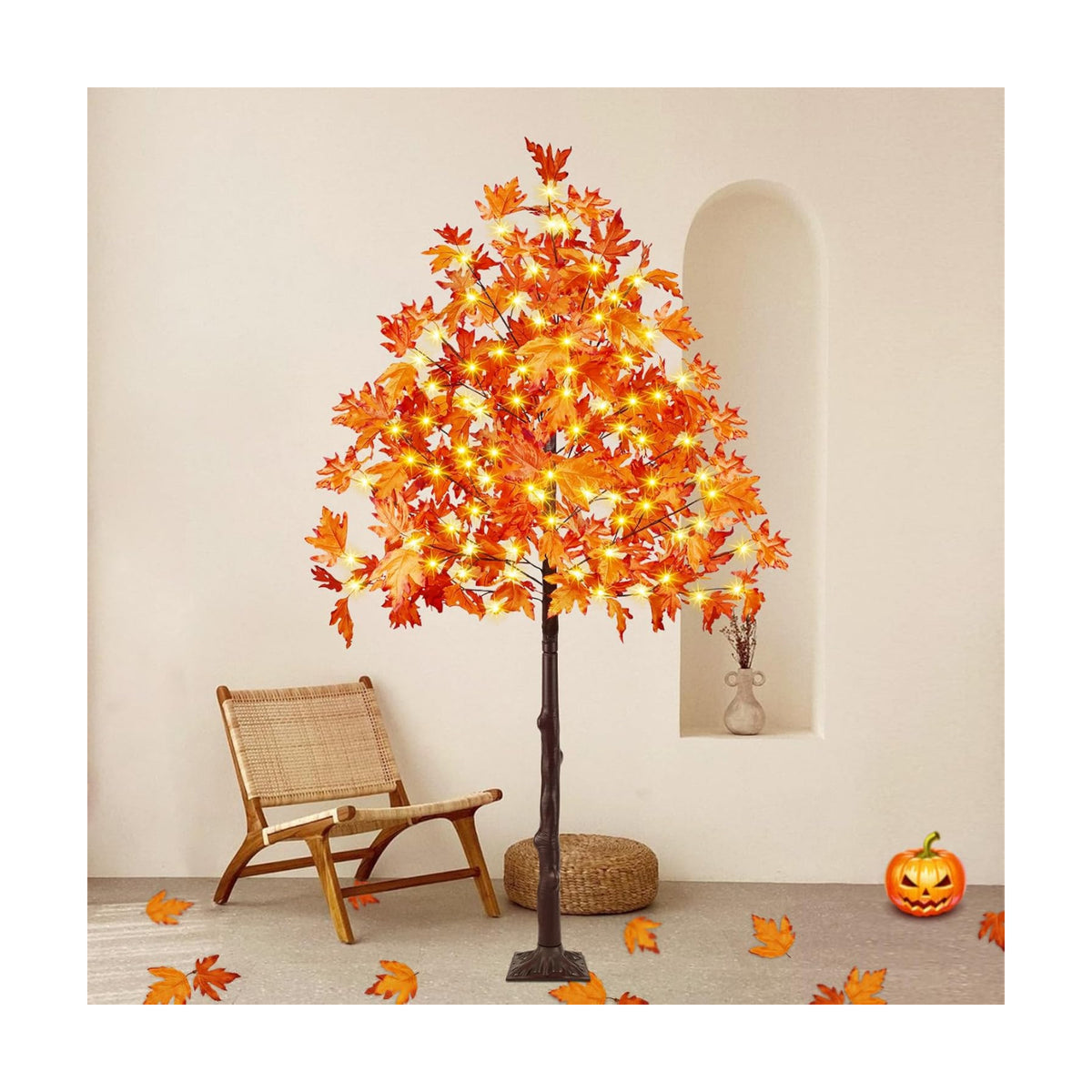 6FT Lighted Maple Tree 150 LED Artificial Fall Tree for Home Decorations