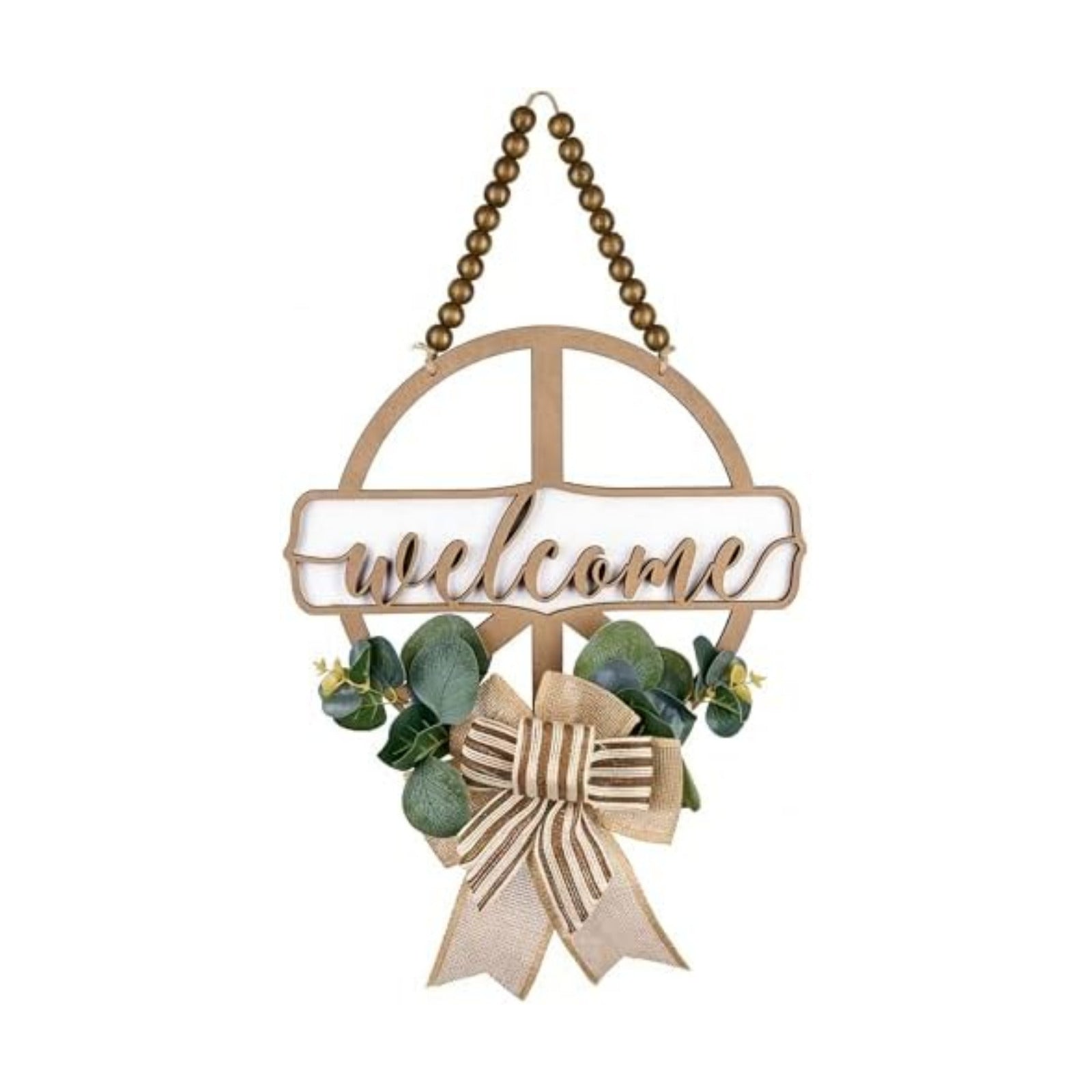 CondorPasea 12 Inch Round 3D Welcome Door Sign, 0.4" Thick Solid Wood Front Door Welcome Sign with Artificial Greenery