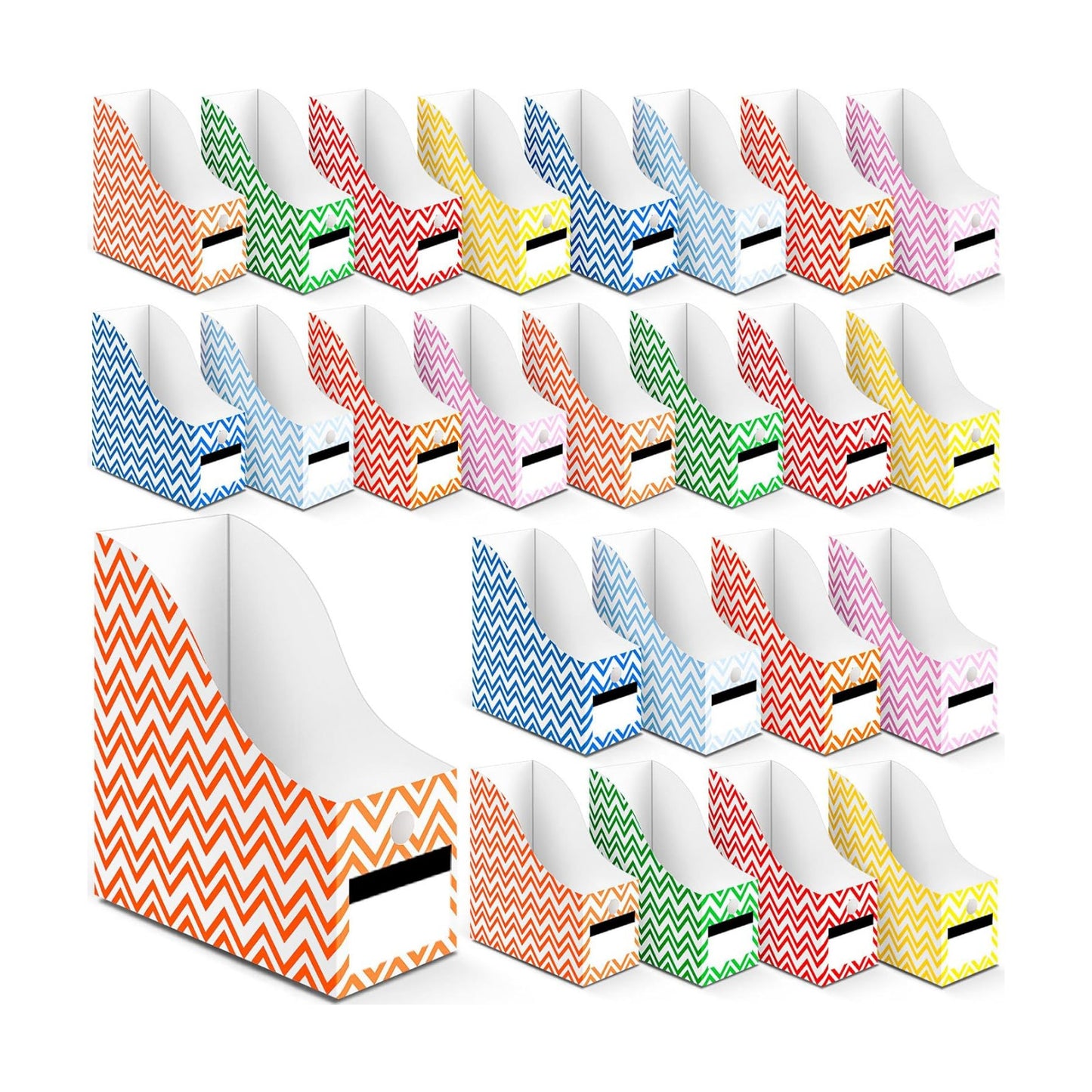 32 Pcs Cardboard Magazine File Holders Organizer, Solid, Striped | Foldable Magazine Boxes with Label Stickers, 8