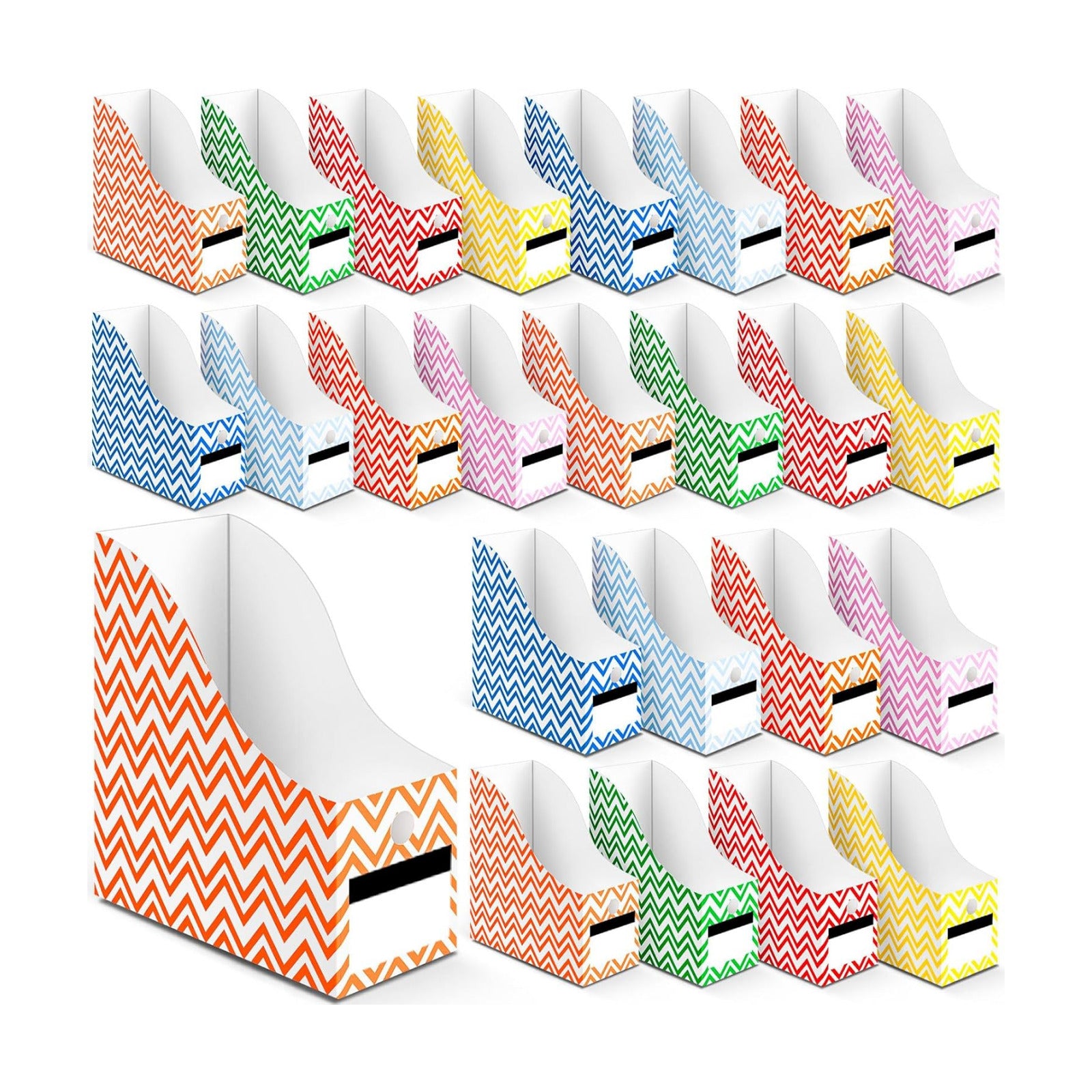 32 Pcs Cardboard Magazine File Holders Organizer, Solid, Striped | Foldable Magazine Boxes with Label Stickers, 8
