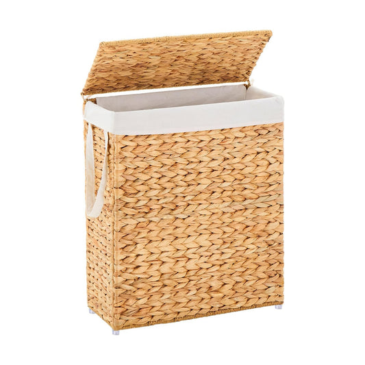 Narrow Wicker Laundry Basket / Hyacinth with Lid / 75L / Natural