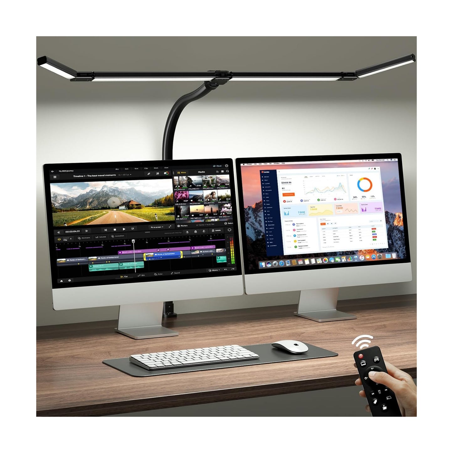 ONEMIX LED Desk Lamp with Clamp, 42-Inch 4-Panel Light for Dual Monitors | 1800 Lumens, 4 Adjustable Panels, 5 Color