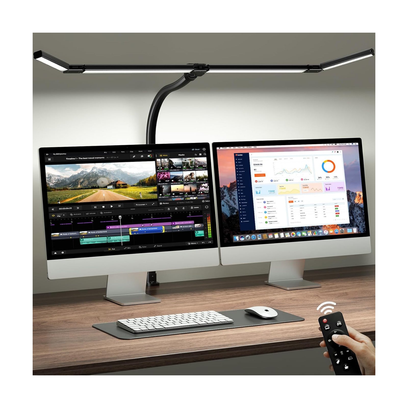 ONEMIX LED Desk Lamp with Clamp, 42-Inch 4-Panel Light for Dual Monitors | 1800 Lumens, 4 Adjustable Panels, 5 Color