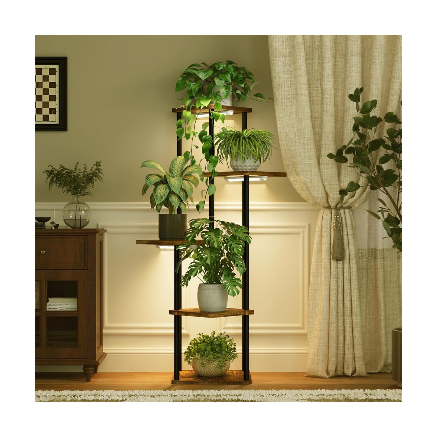 Bamworld Tall Plant Stand Indoor with Grow Light Corner Plant Shelf | 5 Tier Plant Shelf with Grow Lights for Plants