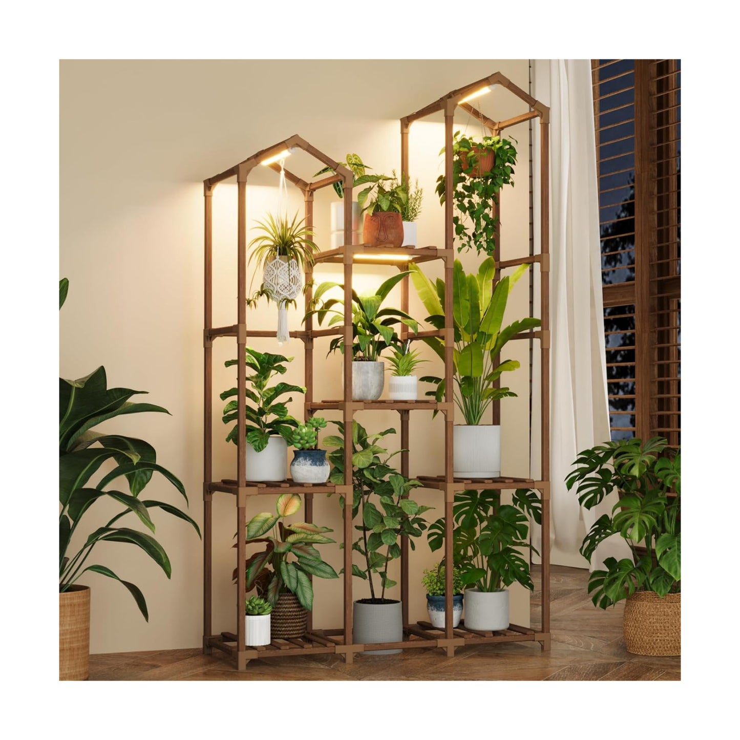 Bamworld Plant Stand with Grow Light Corner Plant Shelf Indoor with Lights Tall Plant Holder for Living Room Warm Light