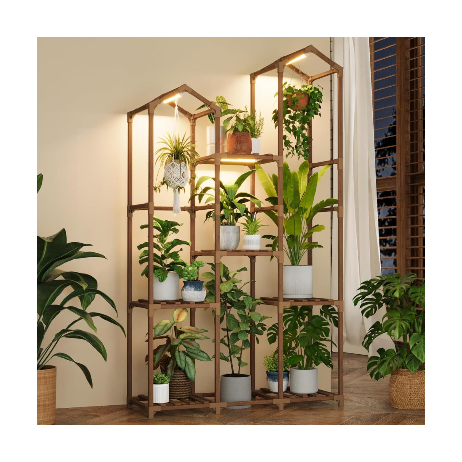Bamworld Plant Stand with Grow Light Corner Plant Shelf Indoor with Lights Tall Plant Holder for Living Room Warm Light