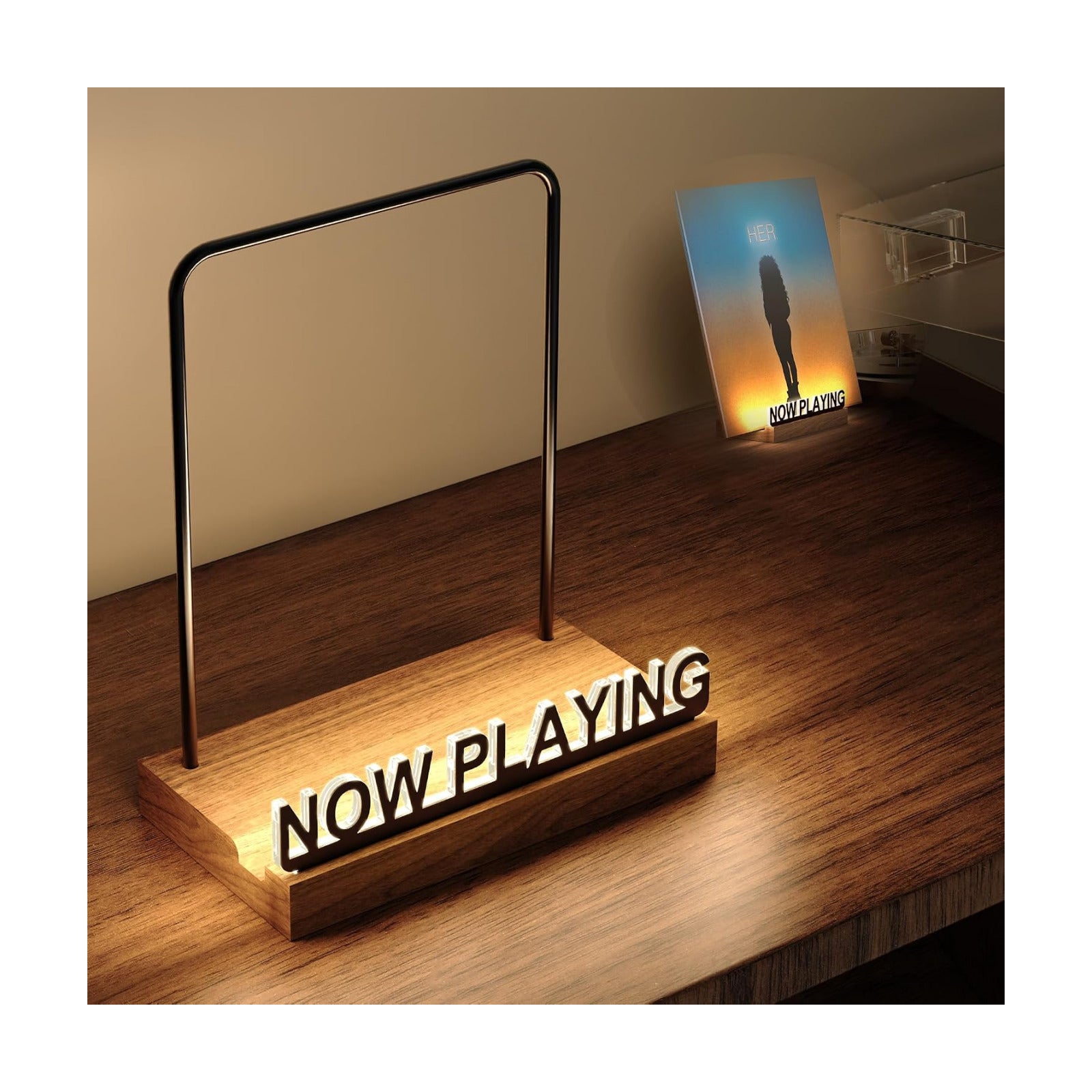 Now Playing Vinyl Record Stand, Light Up Vinyl Record Display Stand, Holder for Album Display Storage, Warm White Light