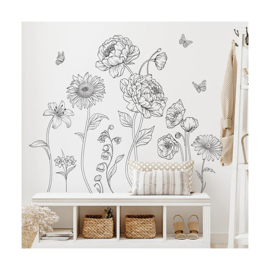 Vinyl Simple Garden Flower Wall Sticker / Black Boho Flower