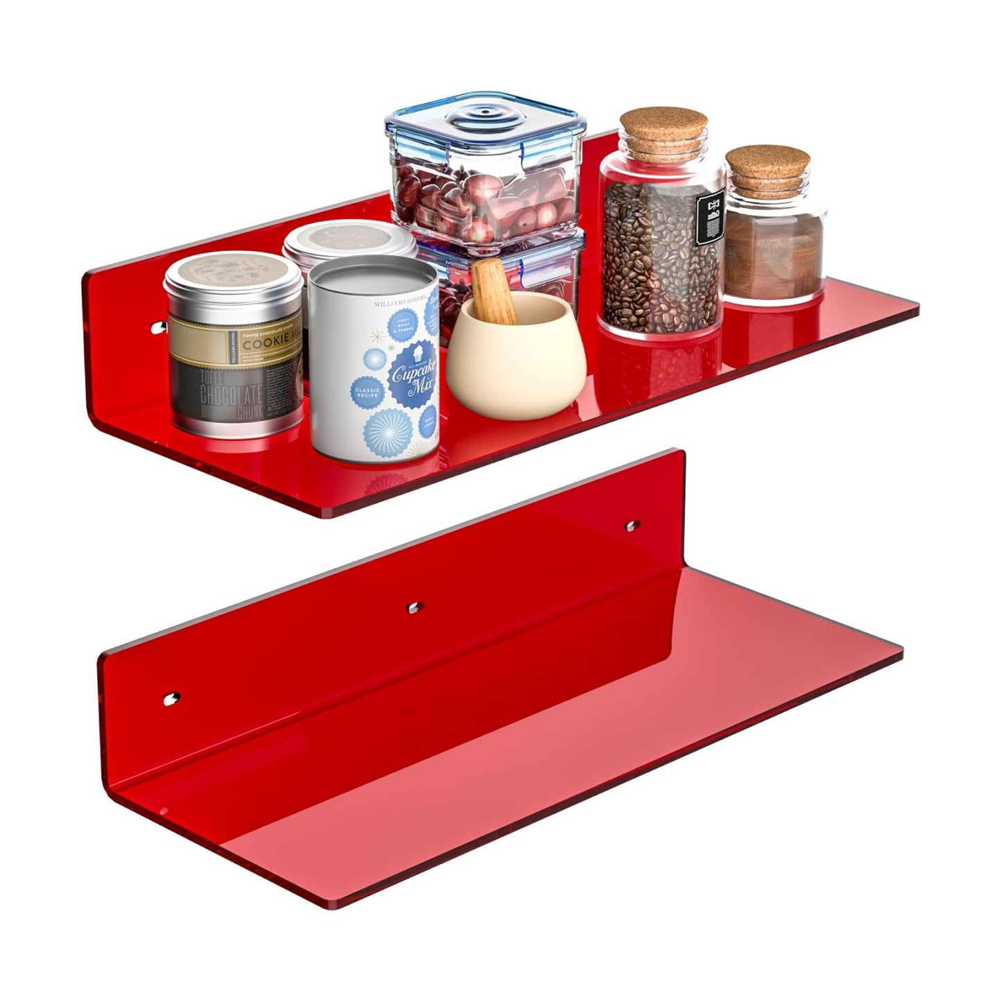Sezanrpt 15 Inches Red Acrylic Shelves, Wall Mounted Shelves for Bedroom, Wall Display Shelves for Collectibles, Funko
