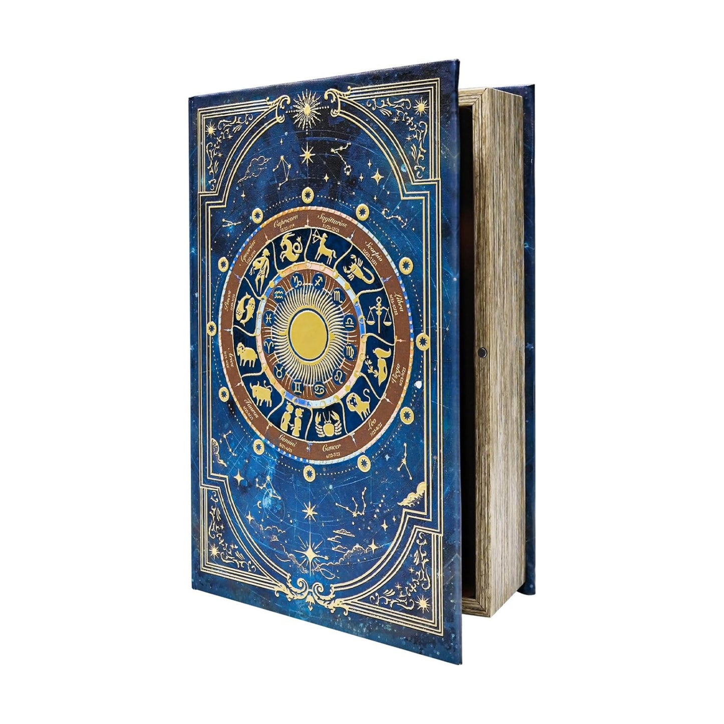 Astrology Book-Shaped Wooden Keepsake Box / L/ZODIAC / Gold
