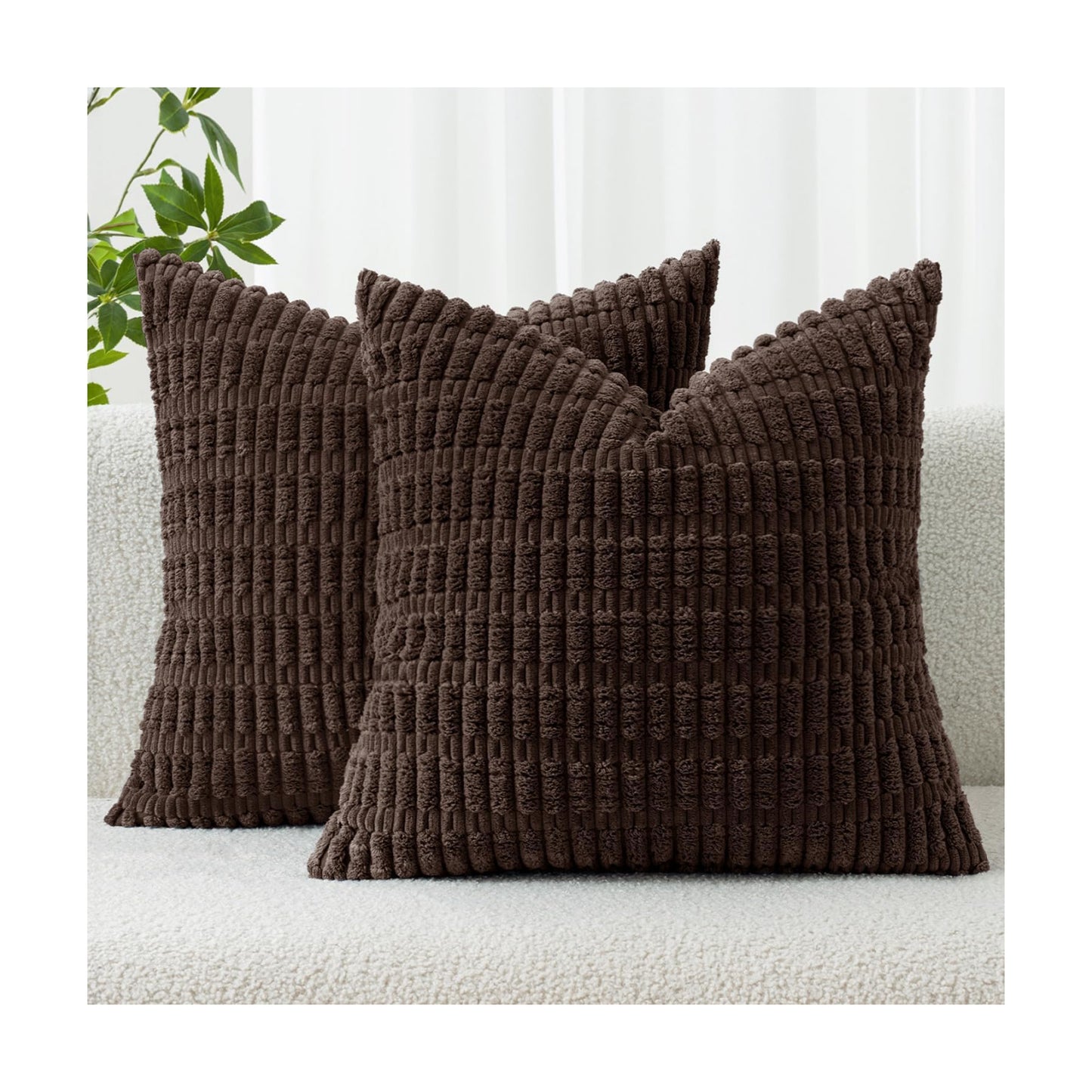 MIULEE Euro Sham Corduroy Decorative Throw Pillow Covers 24x24 Dark Brown