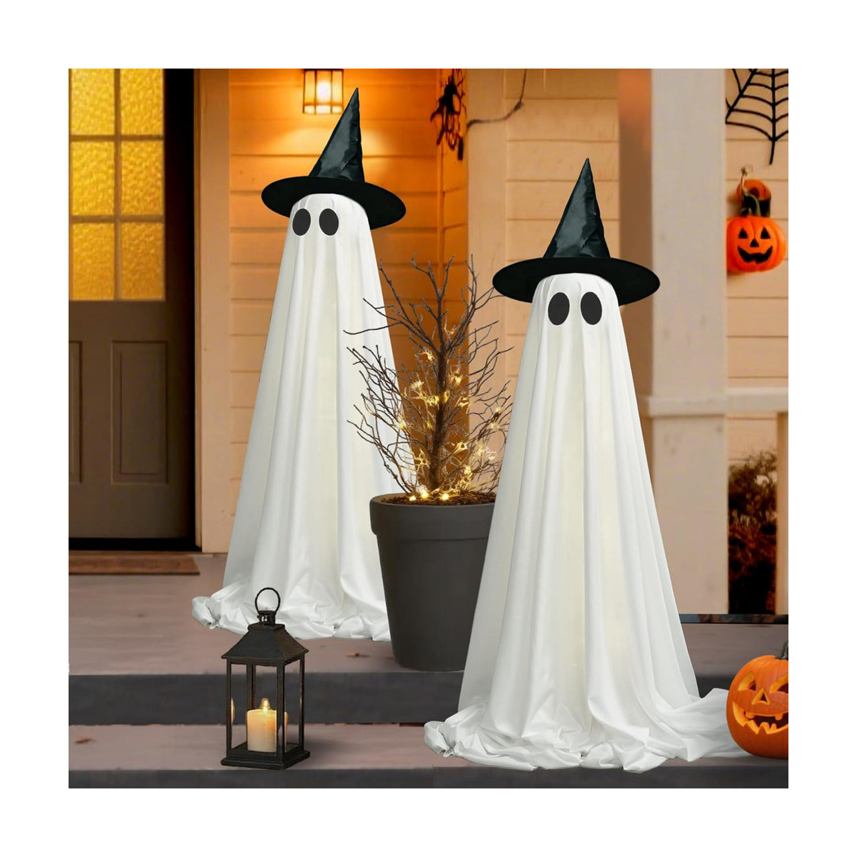 2packs Halloween Decorations Outdoor,Halloweens Party Decoration Indoor,Light Up Spooky Ghost with Remote Control String Lights,Halloween-Ghost for Yards Porches Gardens Lawn