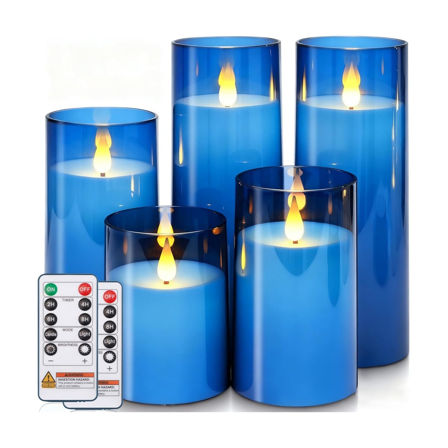 Homemory Blue Flickering Flameless Candles, Battery Operated Acrylic LED Pillar Candles with Remote Control and Timer
