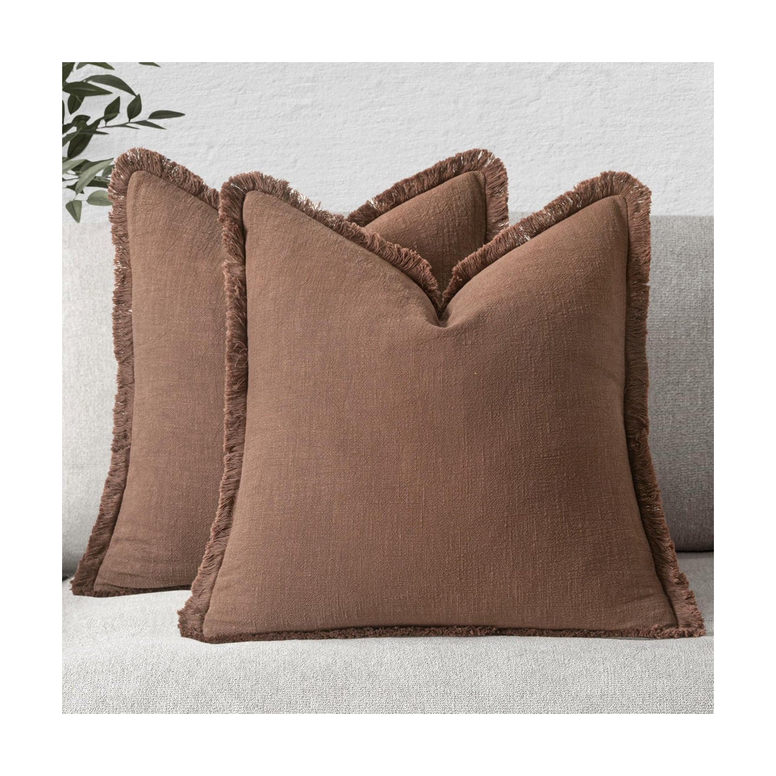 MIULEE Linen Fringe Decorative Fall Euro Pillow Covers Dark Coffee 24x24