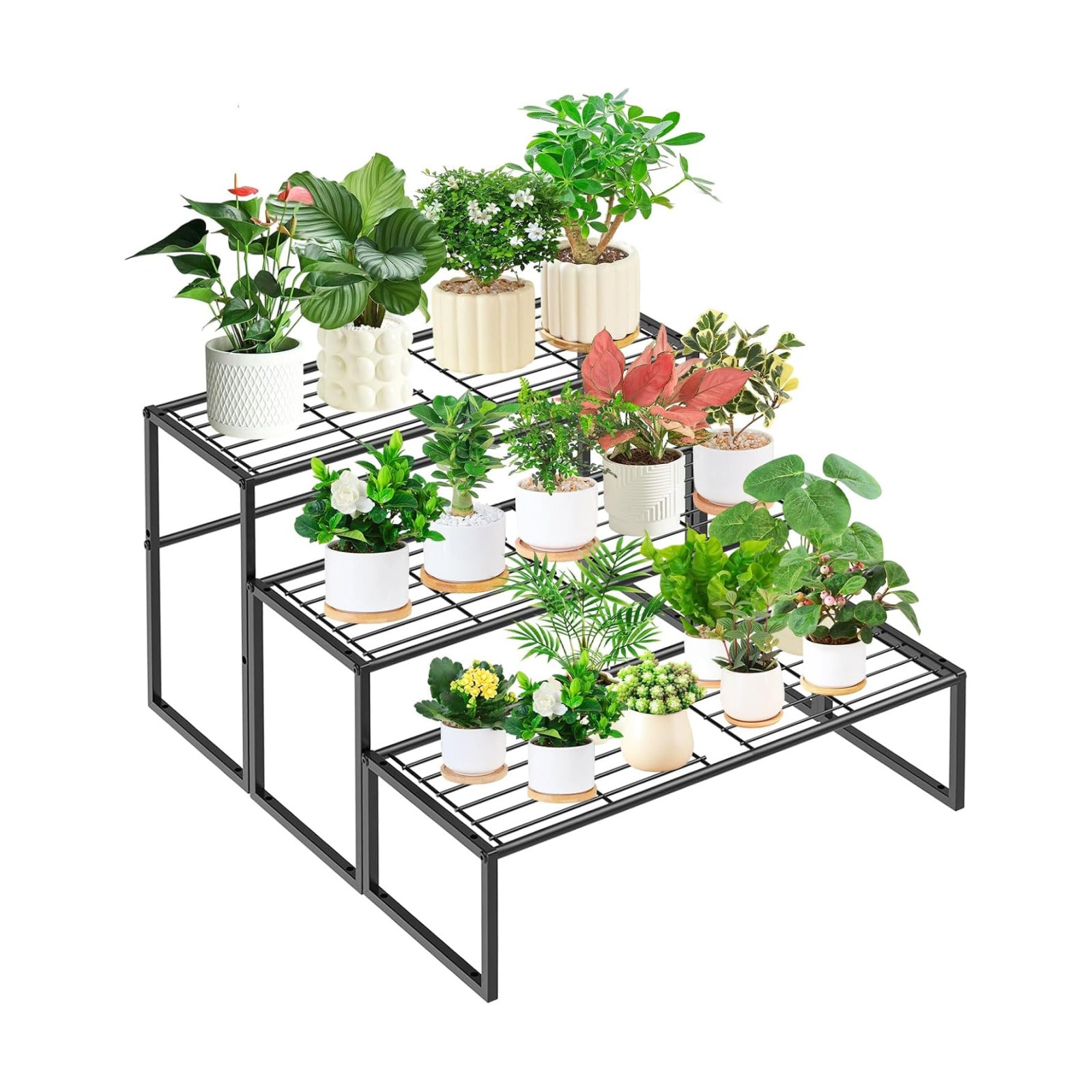 3 Tier Metal Plant Stand Indoor Outdoor, Potted Multiple Flower Pot Holder Rack Plant Shelf, Heavy Duty Planter Display