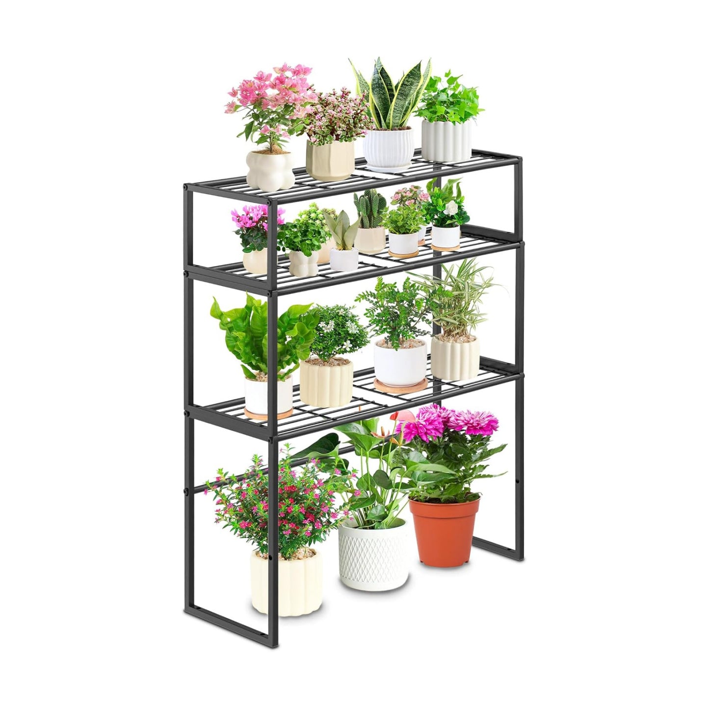 Metal Plant Stand Indoor Outdoor, 3 Tier Potted Multiple Flower Pot Holder Rack Plant Shelf, Heavy Duty Planter Display