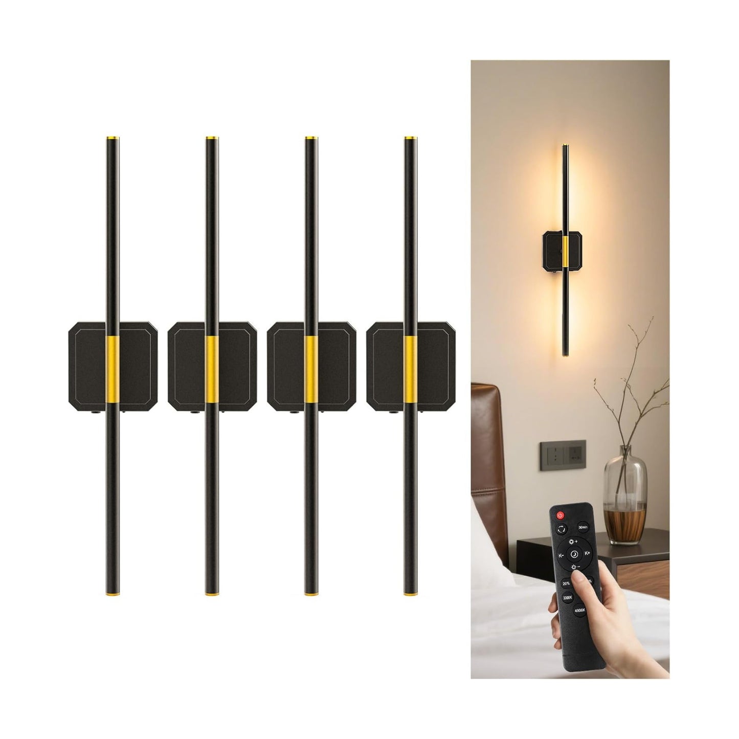 GvvooHome Battery Operated Wall Sconce Detachable 360°Rotate, Wireless Wall Lamp 3000-6500K Dimmable, 10000mAh