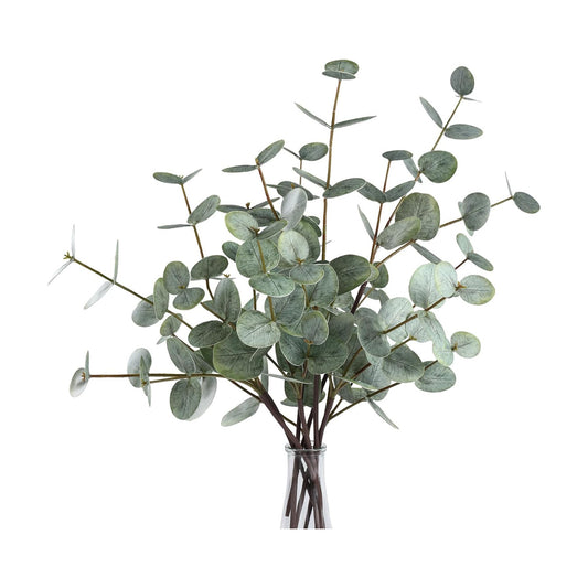 Real Touch Artificial Faux Eucalyptus Stems Dual-Sided Lifelike Leaves Fake / Gray Green / Set of 6