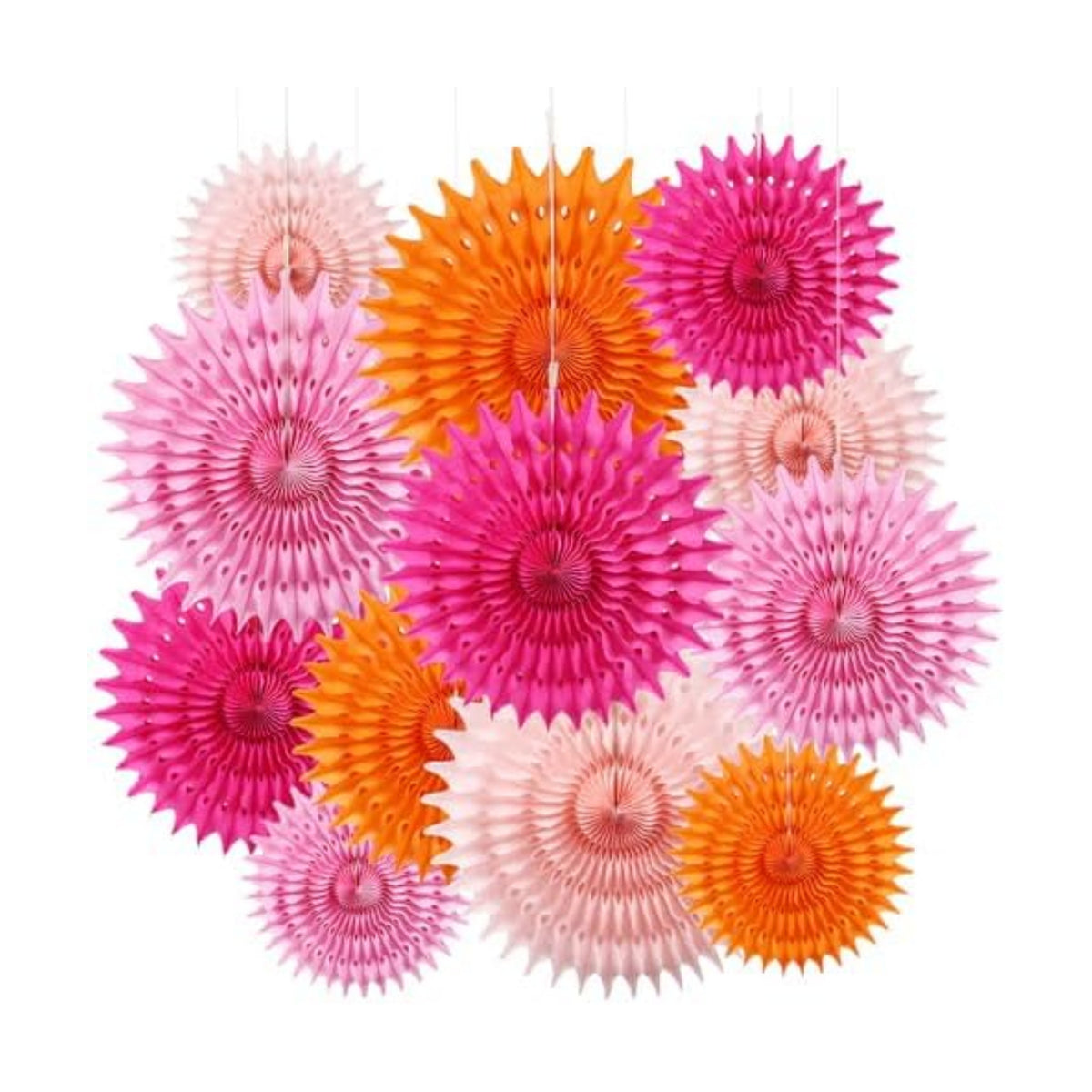 12PCS Paper Fans Orange and Hot Pink Party Decorations Tissue Paper Flowers Decorations for Girl Groovy Birthday Baby Shower Wedding Bachelorette Room Wall Hanging Décor