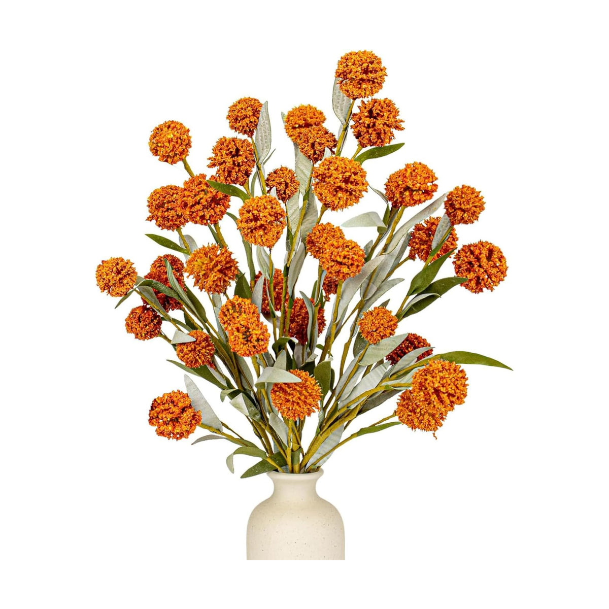 Yawwind 6 PCs Rustic Fall Flowers 17 Inches Boho Fall Floral Picks Faux Autumn Branches with Craspedia Orange Billy Balls Flowers for Vase Table Centerpieces Living Room Indoors Decor（Orange）