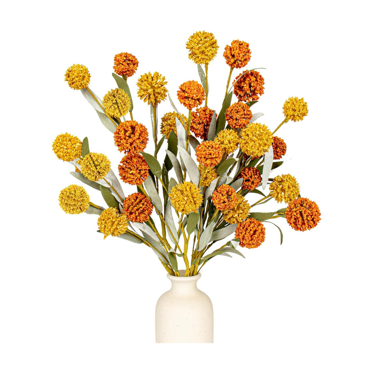 Yawwind 6 PCs Artifical Fall Flowers 17 Inches Fall Floral Picks Faux Autumn Branches with Craspedia Billy Balls Flowers for Vase Table Centerpieces Living Room Indoors Decor (Orange and Yellow)