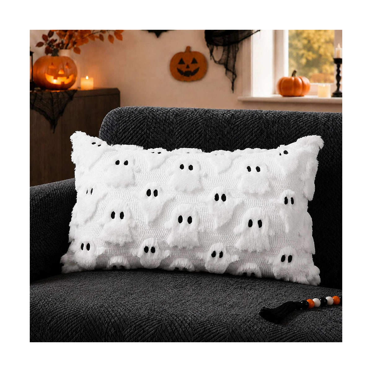 DFXSZ Halloween Pillow Covers 12x20 White Ghost Plush Halloween Decor095A12