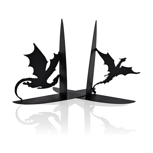 Metal Dragon Bookends Stoppers Holder Stand for Desk Shelf Cool Dragon Book Ends Decorative / Black