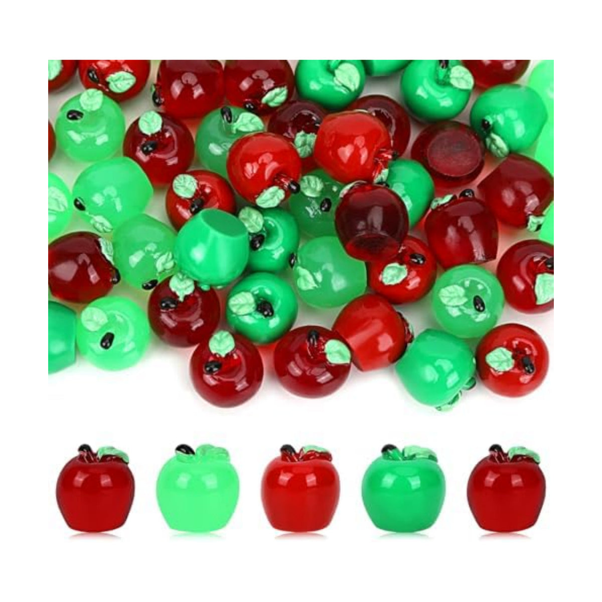 JUNEBRUSHS 50 Pcs Mini Resin Apples Red Green Tiny Apples Figurines