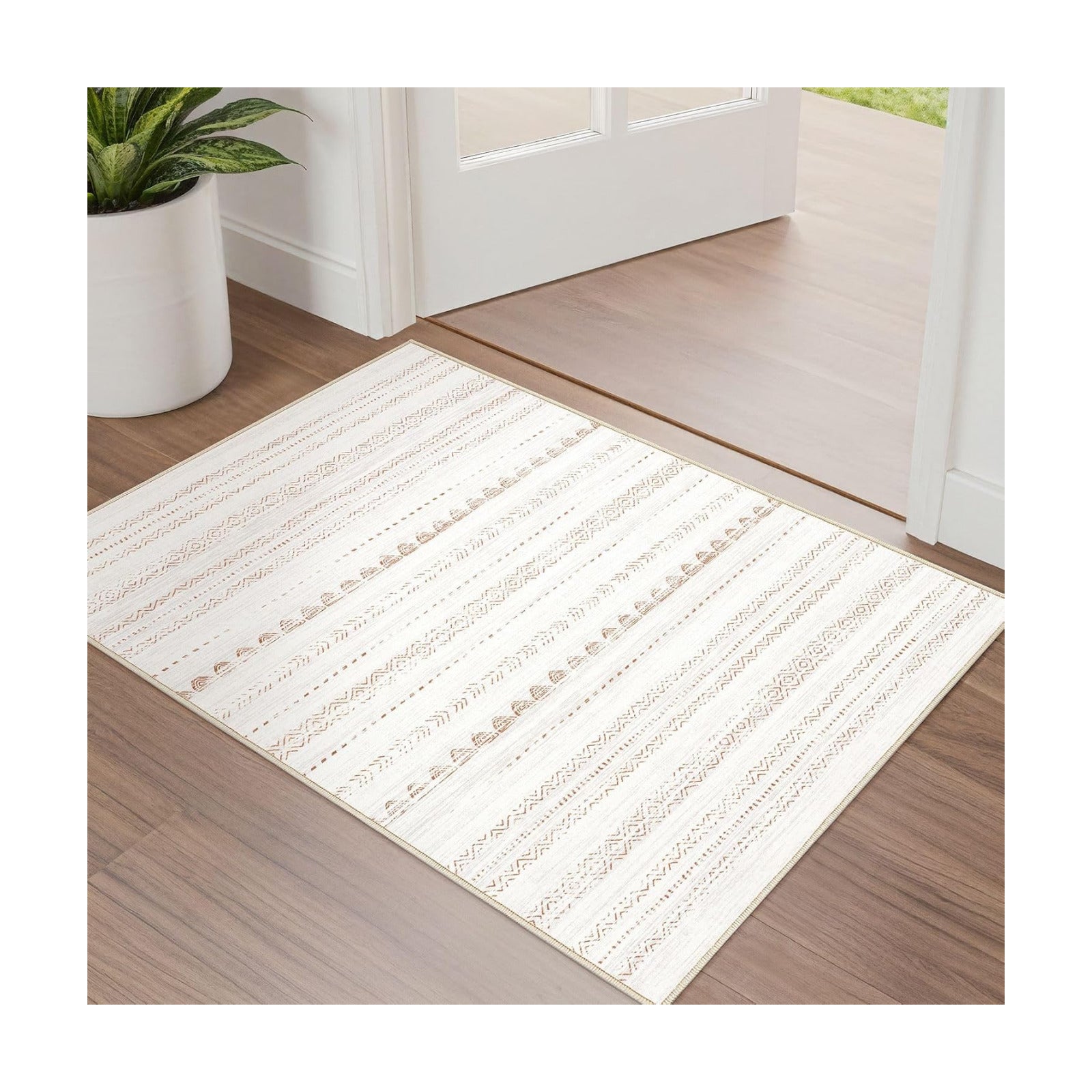 Nakagishi Boho 2x3 Washable Area Rug Non Slip Carpet for Entryway Beige