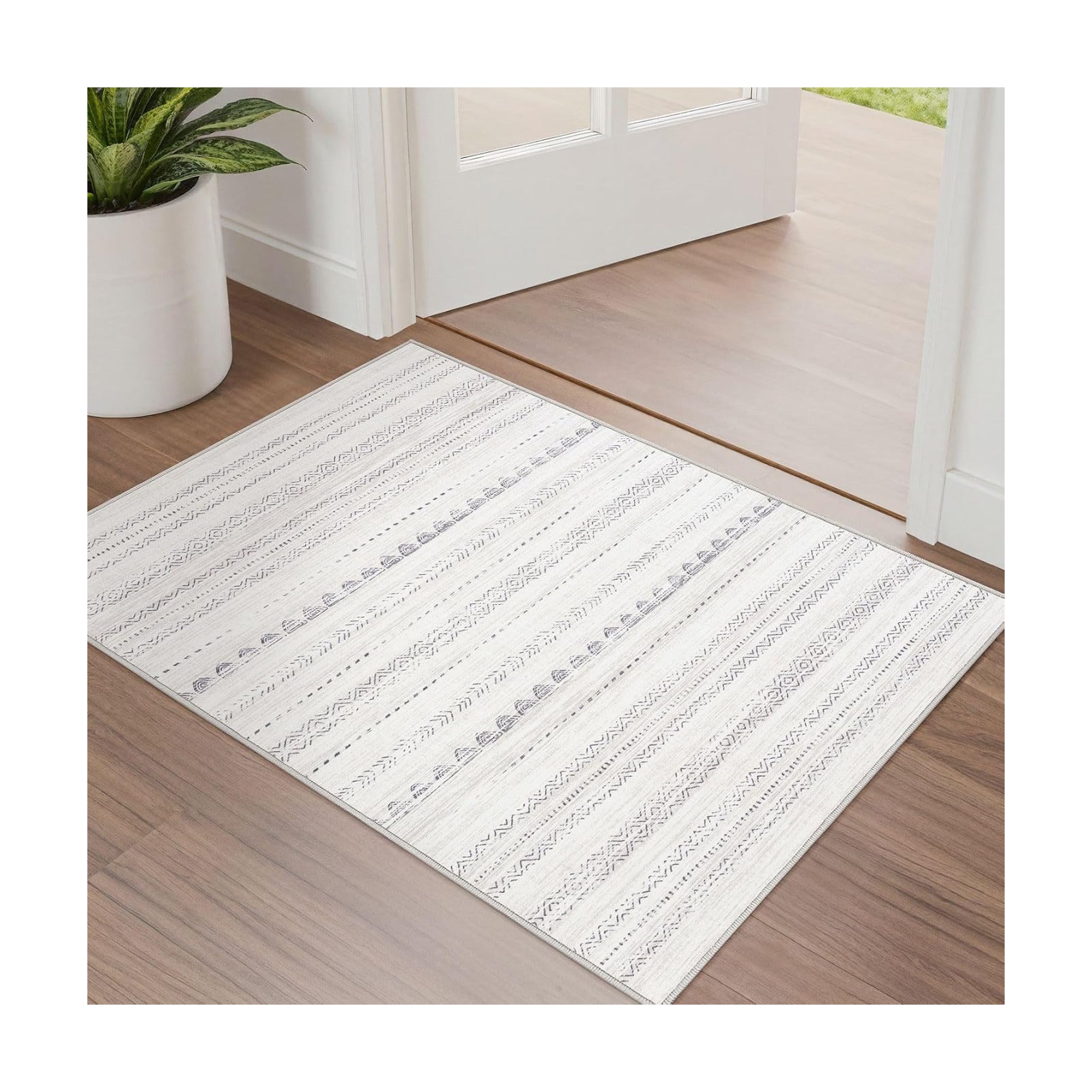 Nakagishi Boho 2x3 Washable Area Rug Non Slip Carpet for Entryway Gray