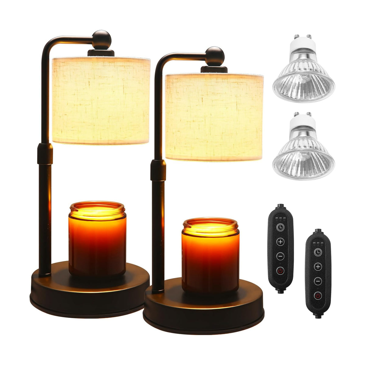 2 Pack Candle Warmer Lamp with Timer - Dimmable & Height Adjustable, Flame-Free Wax Warmer for Safe Use with Jar