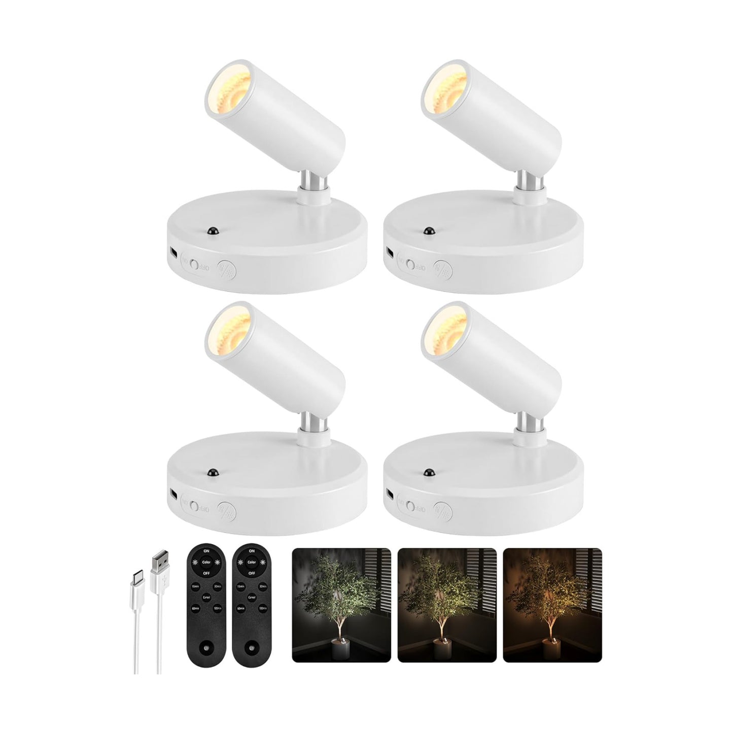 EZVALO Spot Lights Indoor, 5500mAh Rechargeable Plant Spotlights with Remote, Wireless Mini Art Accent Light with Timer