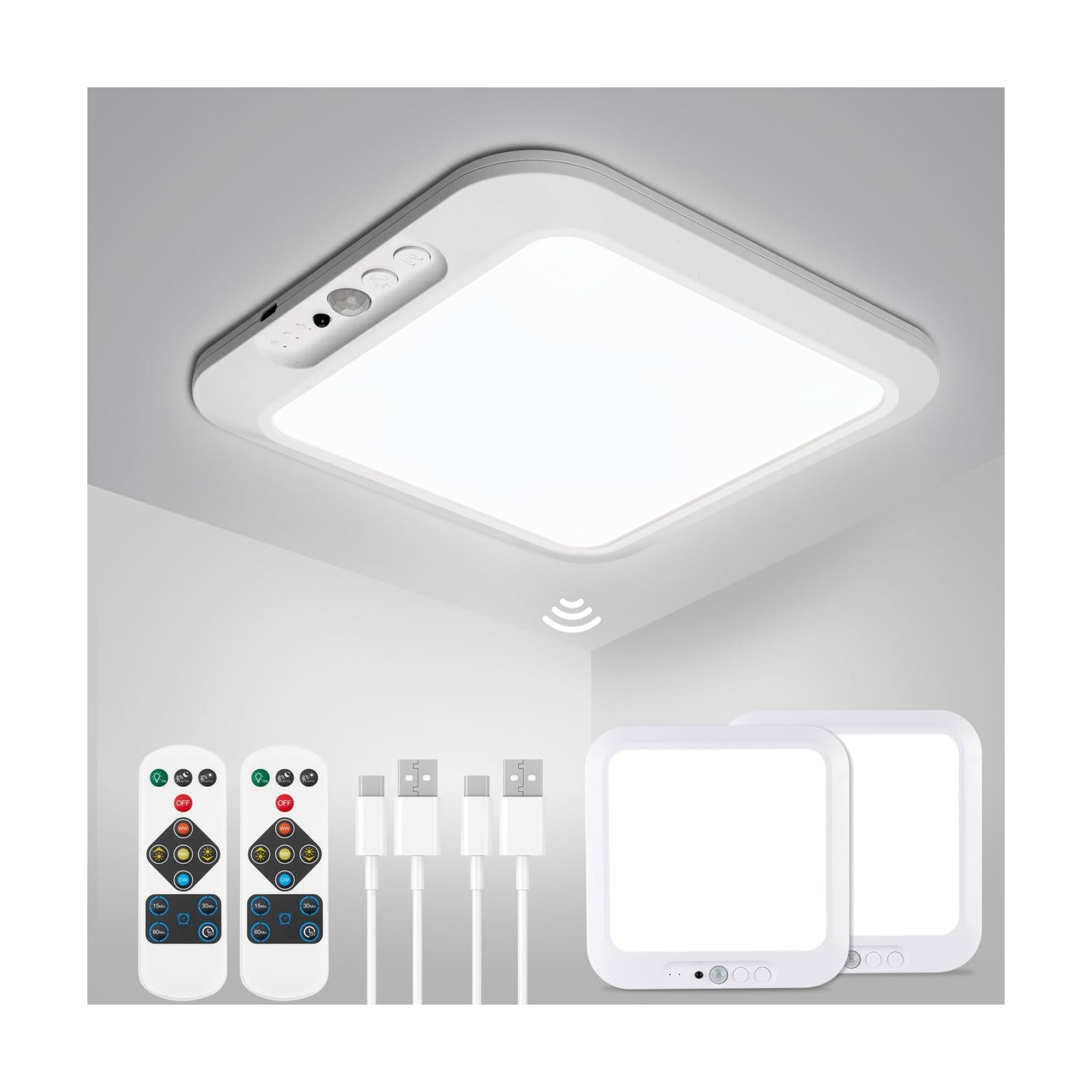 wowatt 2PC Rechargeable Battery Operated Ceiling Light Motion Sensor Indoor | Wireless Magnetic Shower Light with