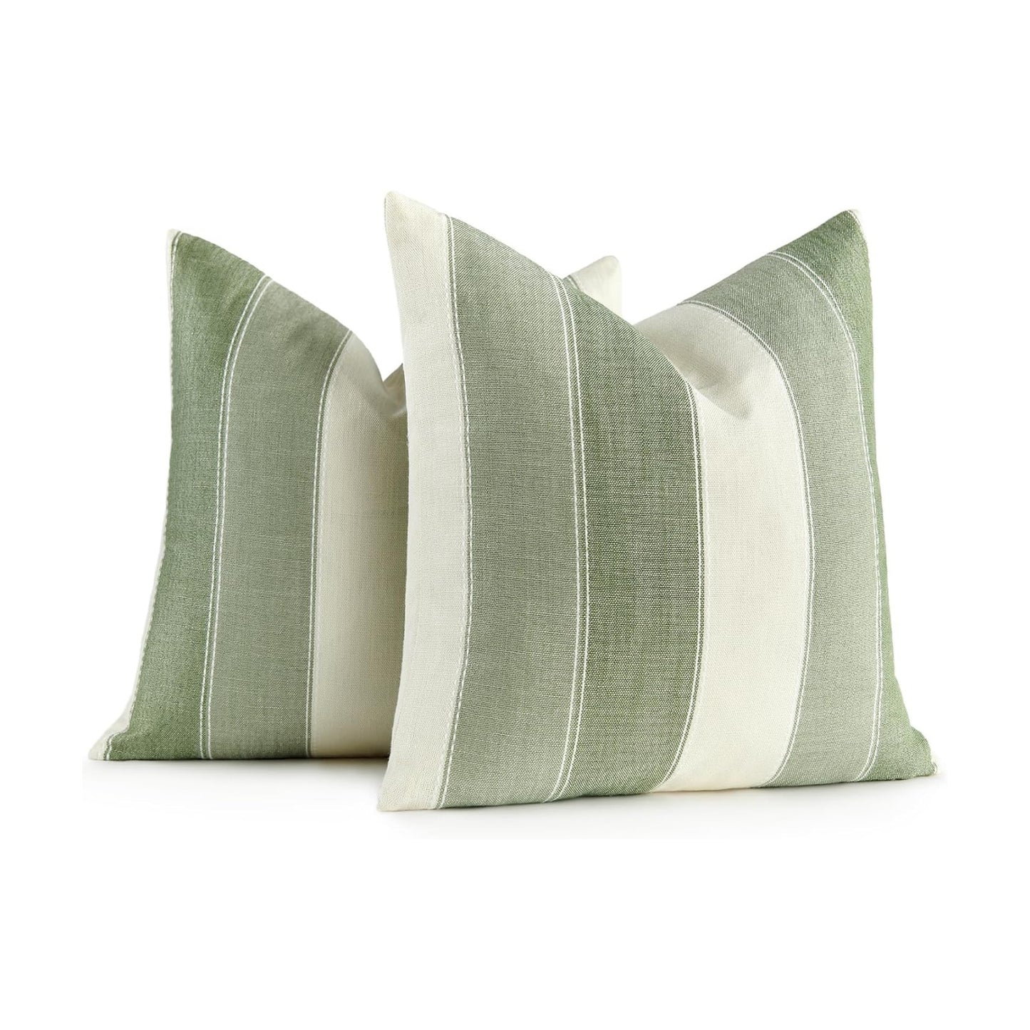 Farmhouse Stripe Check Throw Pillow Covers Set Case Cotton Linen / 18 x 18 / Sage Green / Set of 2