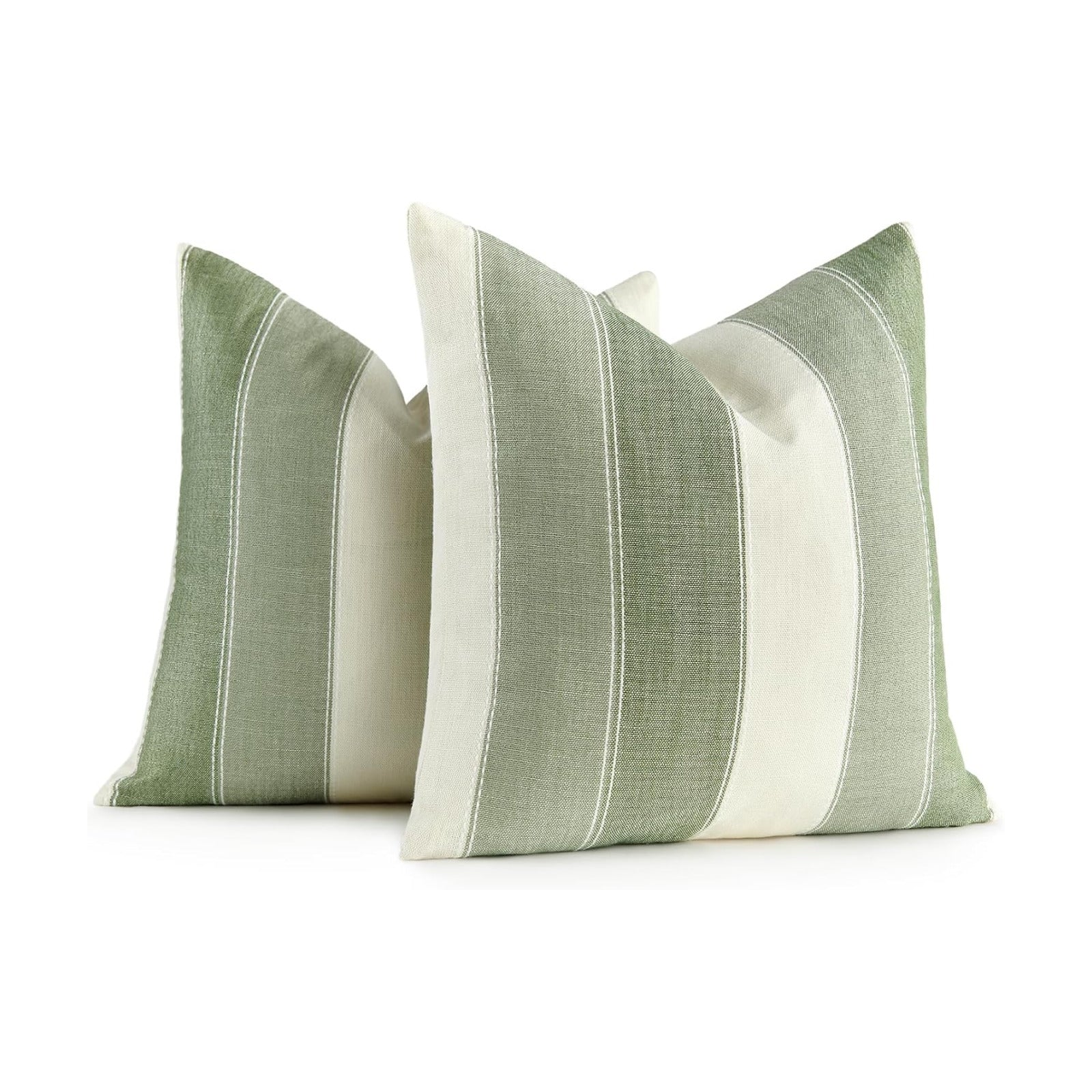 Farmhouse Stripe Check Throw Pillow Covers Set Case Cotton Linen / 18 x 18 / Sage Green / Set of 2