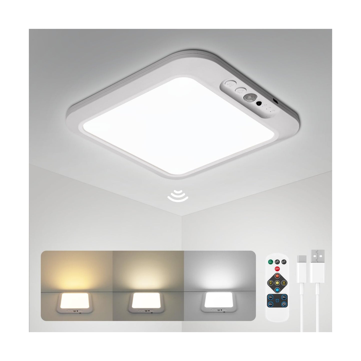 wowatt Rechargeable Battery Operated Ceiling Light Motion Sensor Indoor | Wireless Magnetic Shower Light with Remote