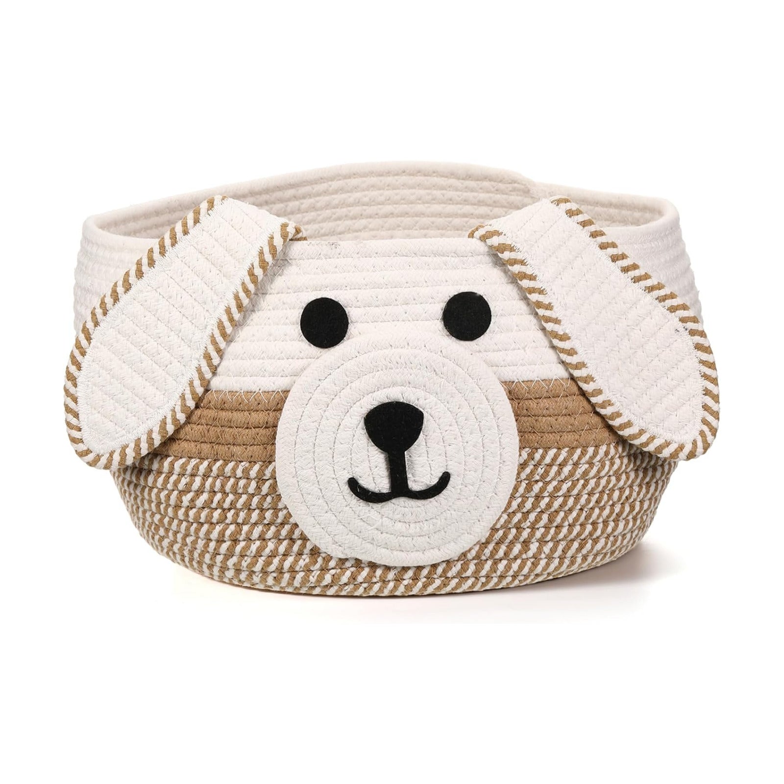 Dog Woven Basket Woven Cotton Rope Puppy Animal Storage Basket for Laundry / Khaki, White / 13 x 8