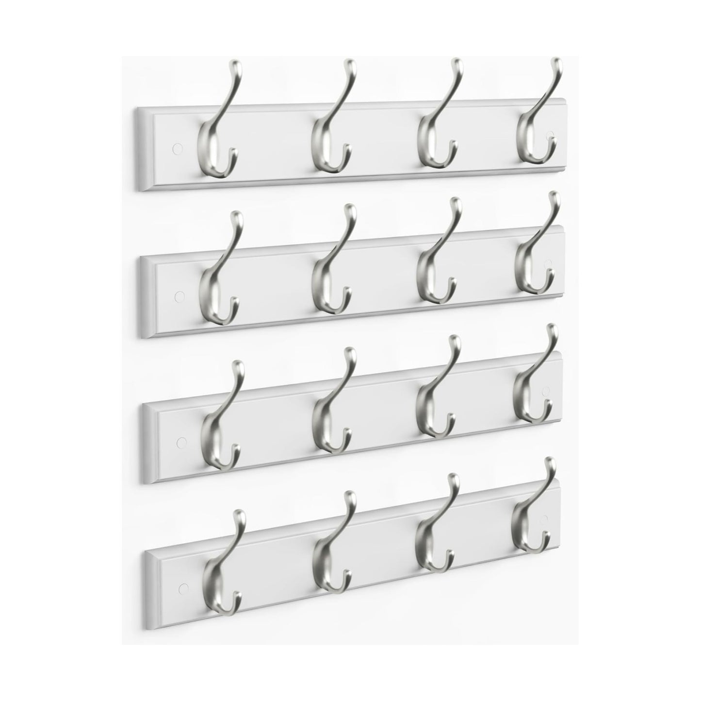 Forbena White Coat Rack Wall Mount 4-Pack, Coat Hanger Wall Mounted for Hanging Clothes Purse, Modern Key Holder Hooks