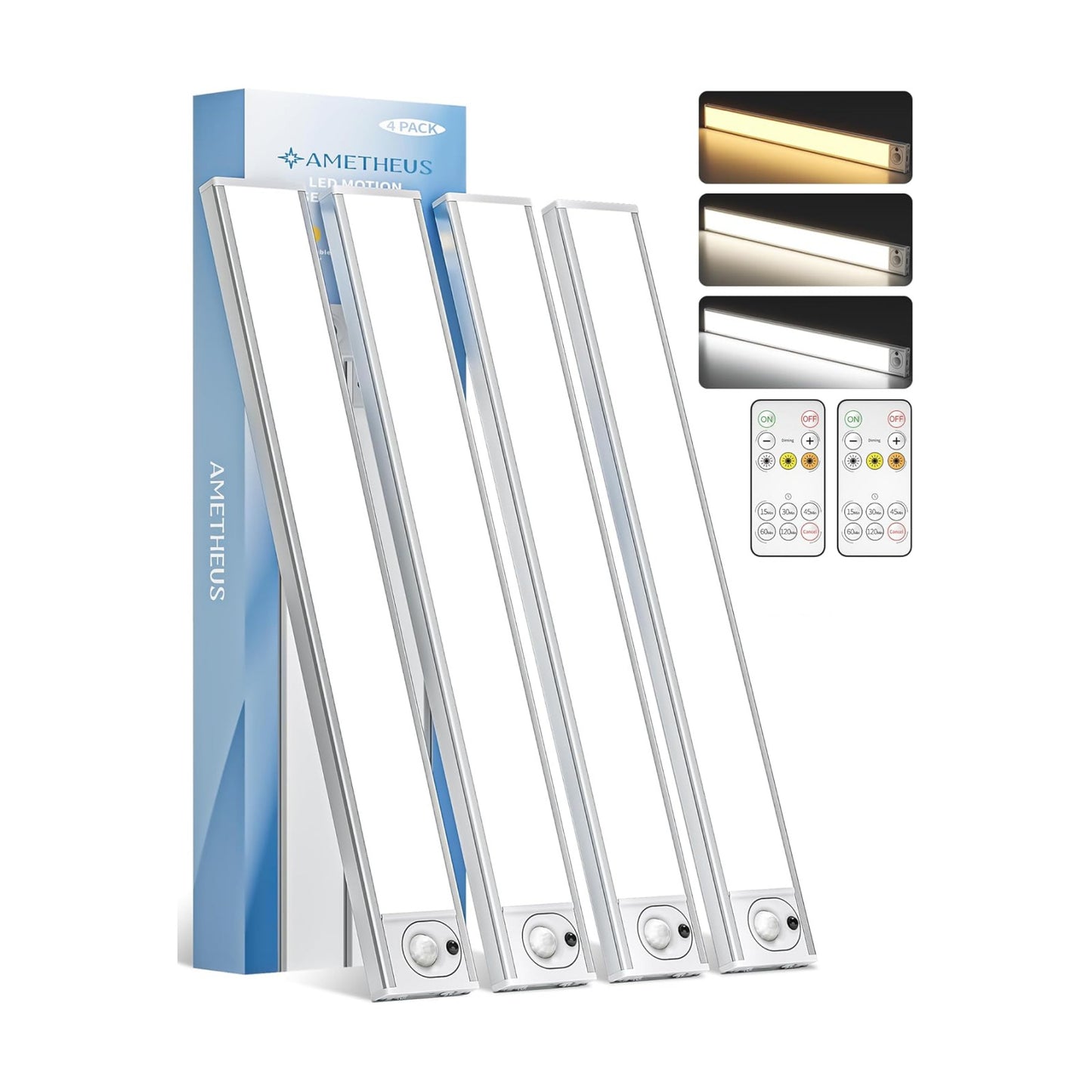 4Pack 16inch Under Cabinet Lighting, Rechargeable Motion Sensor Light Wireless Indoor, Dimmable 3 Color Temps Closet
