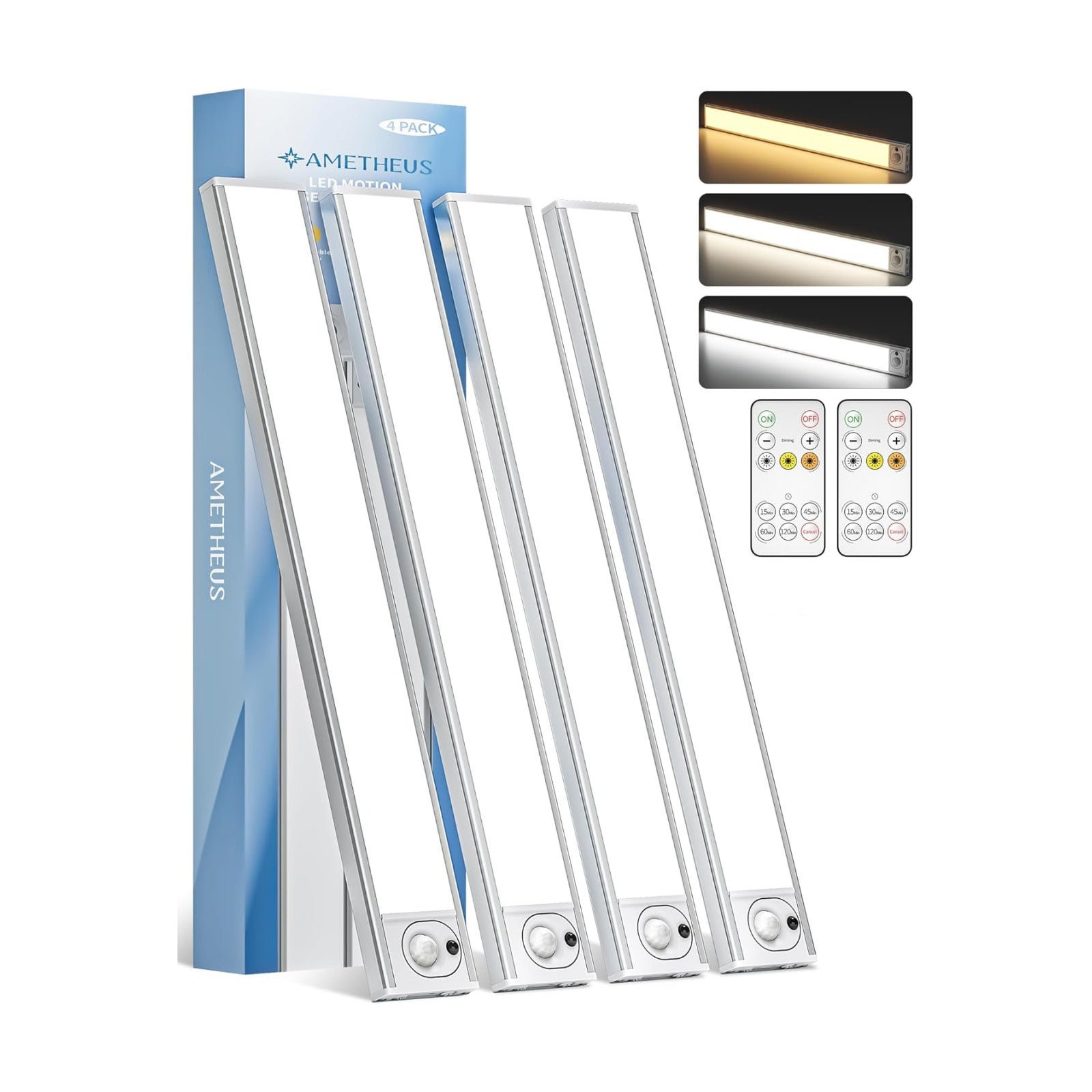 4Pack 16inch Under Cabinet Lighting, Rechargeable Motion Sensor Light Wireless Indoor, Dimmable 3 Color Temps Closet