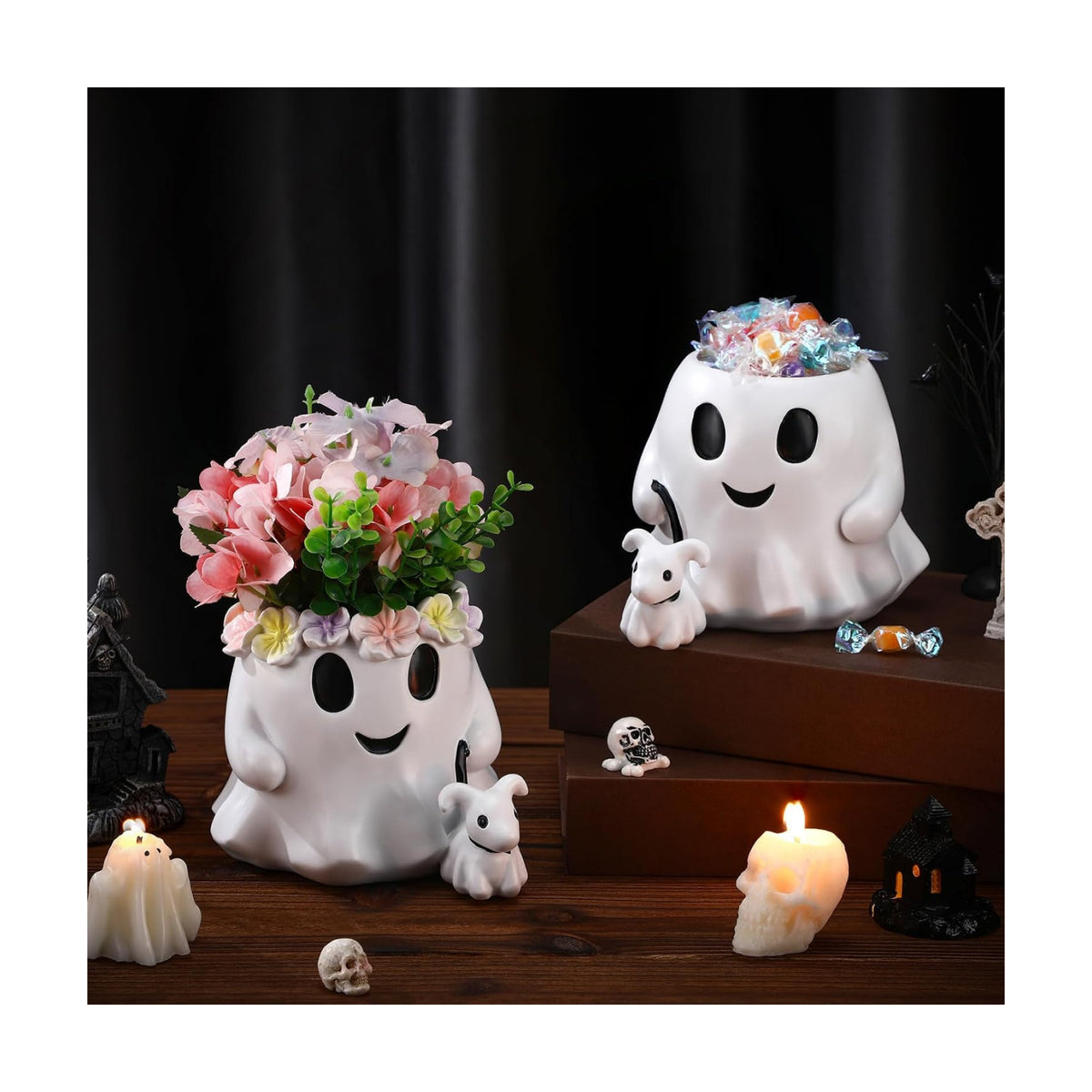 Chunful 2 Pcs Halloween Ghost Vase Ghost Walking Dog Table Decor