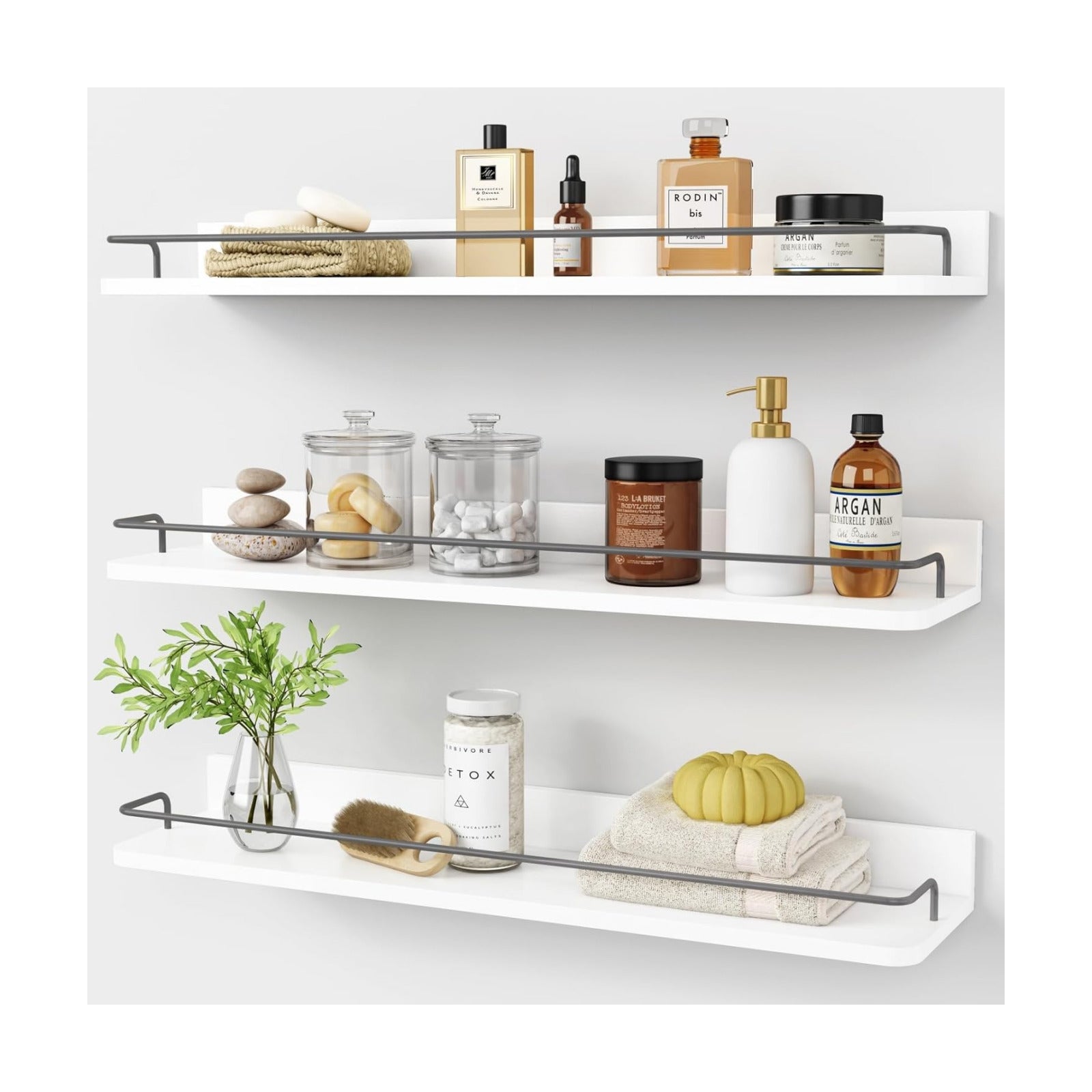 Forbena Floating Shelves for Wall 24 Inches Long, Modern White Wall Shelving Unit for Bedroom, Wood Hanging Shelf for