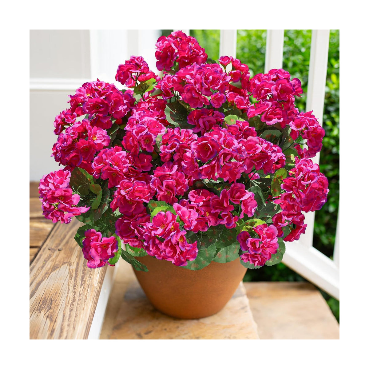 Artificial Geranium Fake Flowers for Outdoors Decoration, 6 Bundles Silk Geraniums Flower UV Resistant Look Real Faux Plants for Outside Planter Front Door Garden Patio Balcony Yard Home, Fuchsia